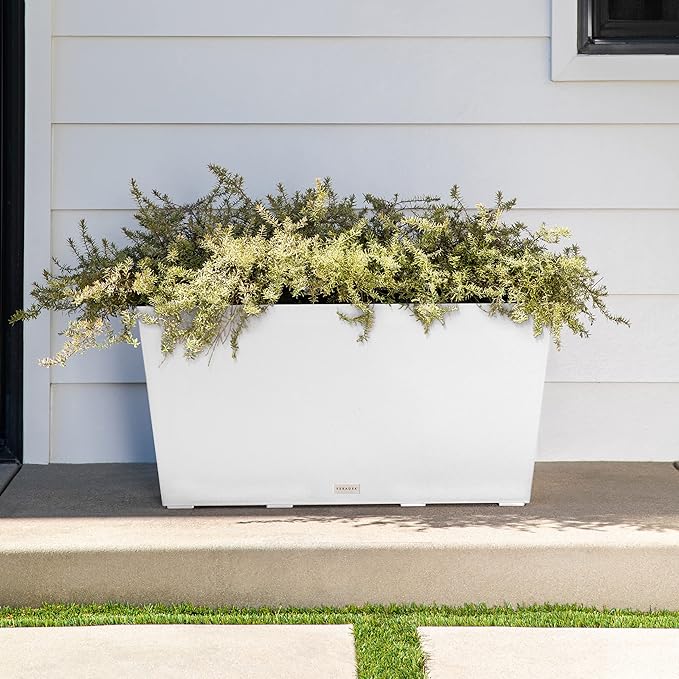 Veradek Pure Series Midori Trough Planter - Large Rectangular Planter for Indoor or Outdoor Deck/Porch | Durable All-Weather Use with Drainage Holes | Modern Decor for Shrubs, Flowers, Small Plants
