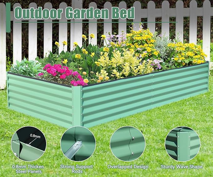 Domi Galvanized Raised Garden Bed, Outdoor Planter Garden Boxes Large Metal Planter Box for Gardening Vegetables Fruits Flowers, Green (8x4x1.5ft)