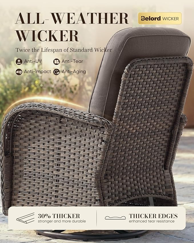 Belord Upgraded 6“ Cushion Luxury 5 Piece Patio Furniture Set - High Back Outdoor Furniture Set with Swivel Rocker Patio Chairs, All-Weather Wicker Conversation Set for Deck Porch Yard - Brown/Grey