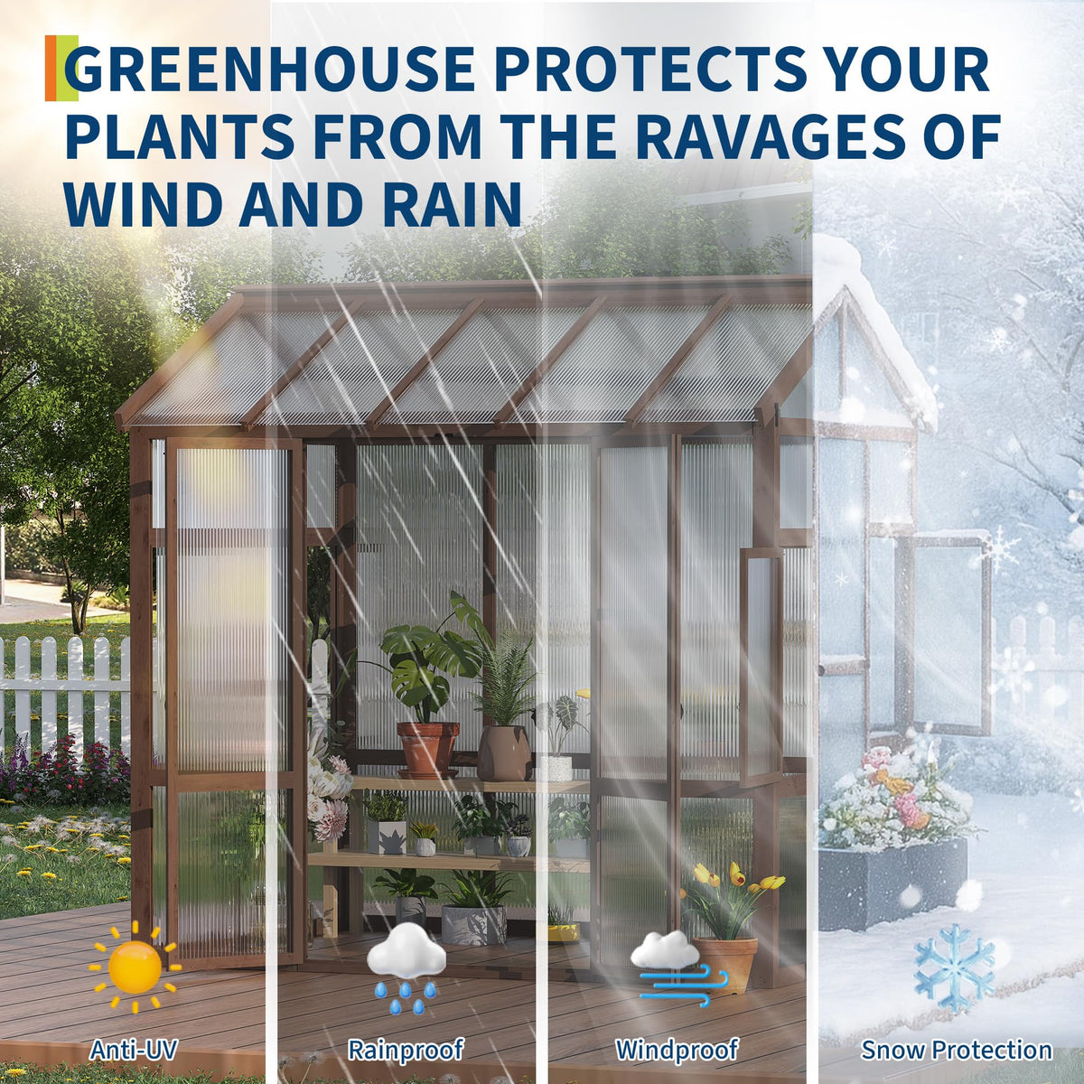GarveeLife 6x8 ft Wooden Greenhouse for Outdoor - Heavy Duty Walk-in Green House Kit with 6 mm Polycarbonate,Ventilated Window & Lockable Door for Backyard,Patio,Lawn