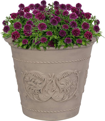 Sunnydaze 19.5-Inch Arabella Large Plant Pot - Polyresin Round Outdoor Planter with Drillable Drainage Holes - Beige