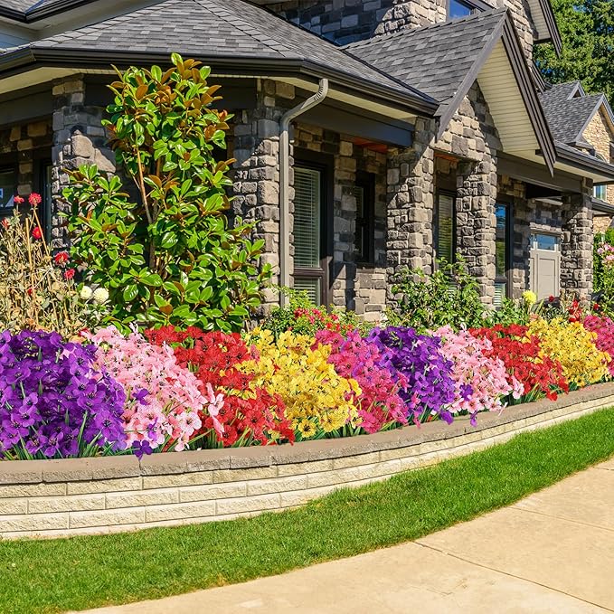 AmyHomie 20 Bundles Artificial Flowers for Outdoor Outside Spring Summer Decoration UV Resistant Faux Flowers No Fade Fake Plastic Plants Garden Porch Window Box Decorating(Mix Color)