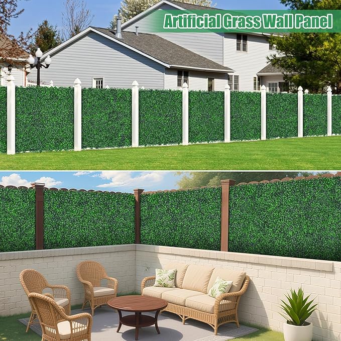 Yangrass Artificial Greenery Wall Roll,40"x 120"(33.33 sq.ft) UV-Anti Faux Boxwood Roll Panels Greenery Backdrop, Vine Leaf Fence Panels for Garden Fence Covering Privacy, Outdoor Indoor Home Decor