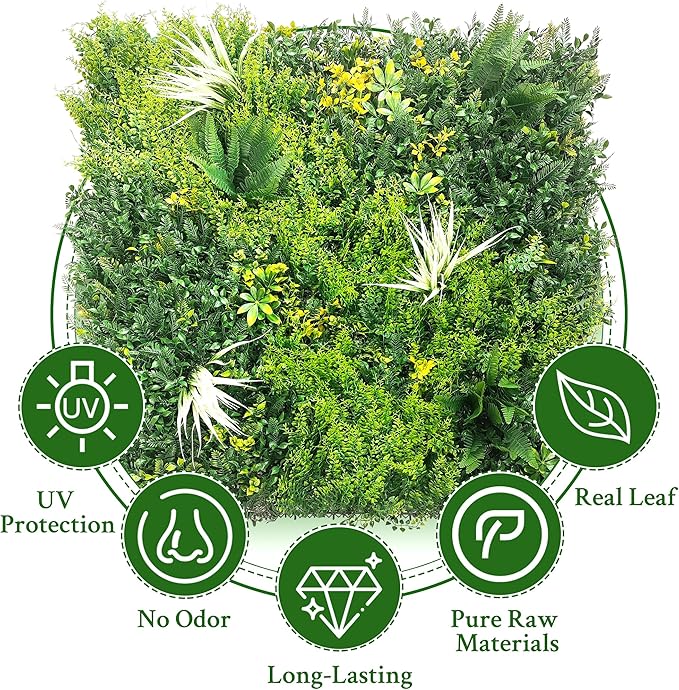 ODTORY Artificial Grass Wall Boxwood Panels: 40" x 120" (33.5 sqft) Greenery Ivy Privacy Fence Faux Backdrop with UV Protection Vine Leaf Hedge for Garden Covering,Outdoor Indoor Home Decor