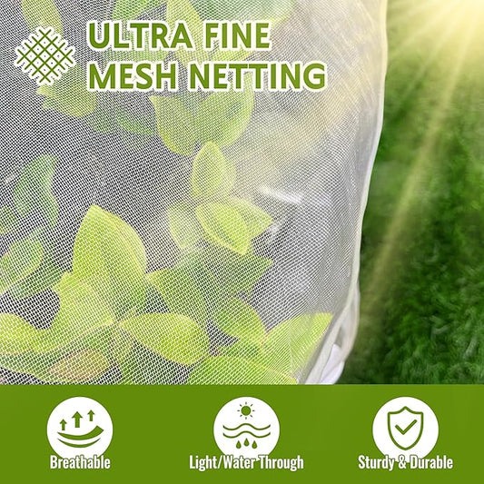 2 Pack Fruit Tree Netting Bags with Zipper and Drawstring, 8 x 8ft Ultra Fine Mesh Garden Netting Plant Cover, Bird Netting for Blueberry Bushes, Fruit Trees, Flowers (White, 8 x 8 ft)