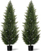 Outdoor Artificial Cedar Topiary Tree, Faux Evergreen Shrubs for Front Porch Decor, Lifelike Fake Bushes Plants for Home Living Room Front Door Decor (2, 6ft)