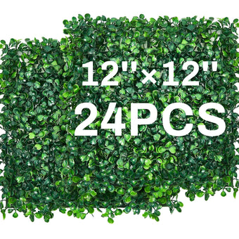 Crowye 24 Pcs 12 x 12 Inch Grass Wall Panel, Artificial Boxwood Wall Panels