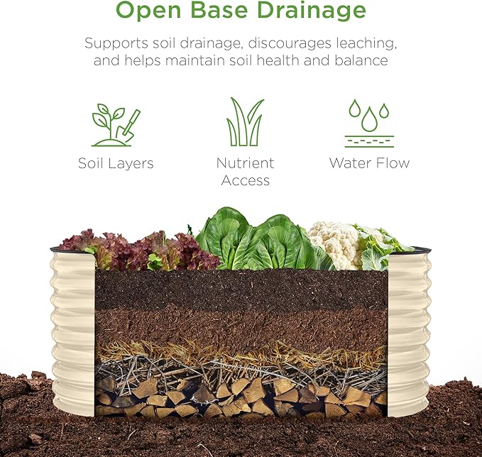 Best Choice Products 4x2x2ft Outdoor Metal Raised Garden Bed, Oval Deep Root Planter Box for Vegetables, Flowers, Herbs, and Succulents w/ 101 Gallon Capacity, Rubber Edge Guard - Beige
