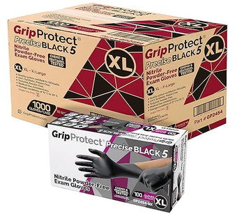 GripProtect Precise Black 5 Nitrile Exam Gloves | 5 Mil Thickness | Chemo-Rated | Medical, Law Enforcement, Tattoo, Dental, Janitorial, Food & Agriculture (XL, 1,000)