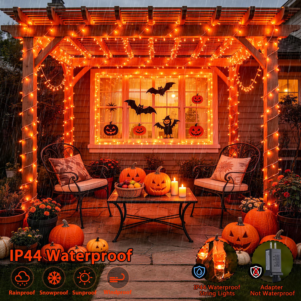 JMEXSUSS 400 LED Orange Lights for Halloween Decor, Plug in with Remote