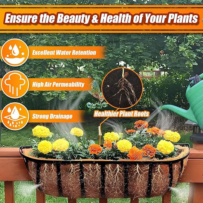 Coco Liners for Planters 24 Inch, 4 Pack Trough Window Box Liners, Coconut Fiber Liners for Planters Flower Baskets Garden Outdoor Plants