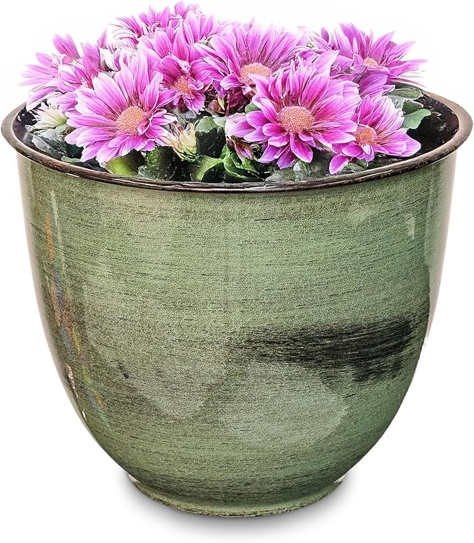 Headwind Glazed Ironstone Hamilton Collection Decorative Plant Pot – 12" Evergreen Pot – Lightweight & Durable with Drainage Flower Pots for Indoor Plants & Outdoor Planter Use by Robert Allen