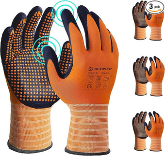 Schwer 3 Pairs Safety Work Gloves Micro-Foam Nitrile Coated, Level 4 Abrasion Resistant Nylon Working Gloves with Micro Dot Grip, Touchscreen, Used for General Use, Gardening, Mechanic, LT5619, L