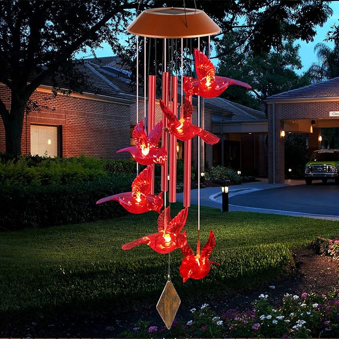 Cardinal Wind Chimes for Outside Mother Gift Red Cardinal Gifts for Women Memorial Chimes for Mom Solar Red Bird Solar Lights for Loss of Loved One Garden Cardinal Decor