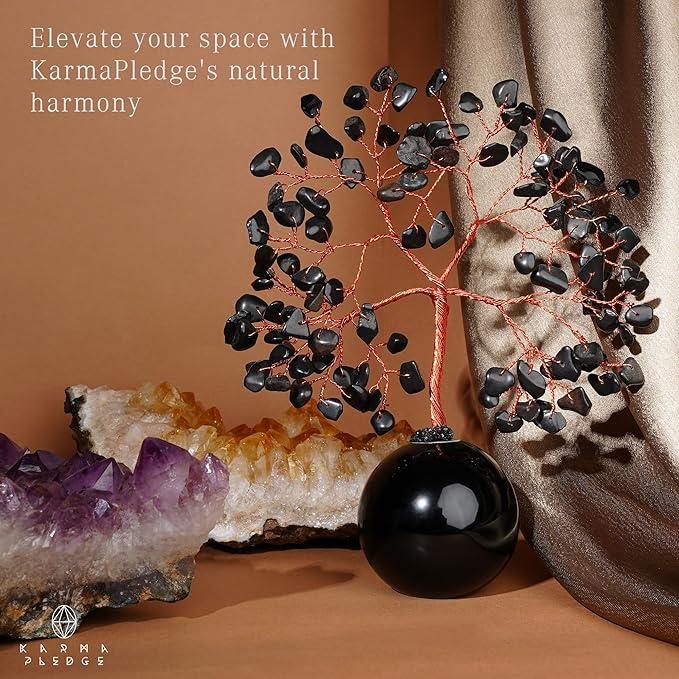 Crystal Tree of Life Birthday Gifts for Women, Mom Black Obsidian Healing Crystals Tree for 7 Chakra Balance, Reiki Healing, Positive Energy, Good Luck, Money, Meditation, Home and Office Desk Decor