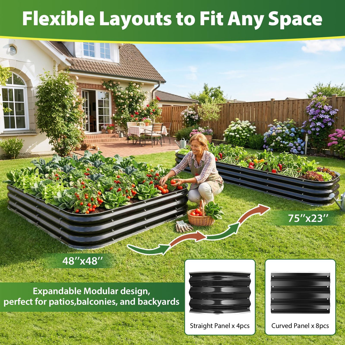Square Raised Garden Bed 4x4 ft for Vegetables, Herbs & Flowers, 12" Deep