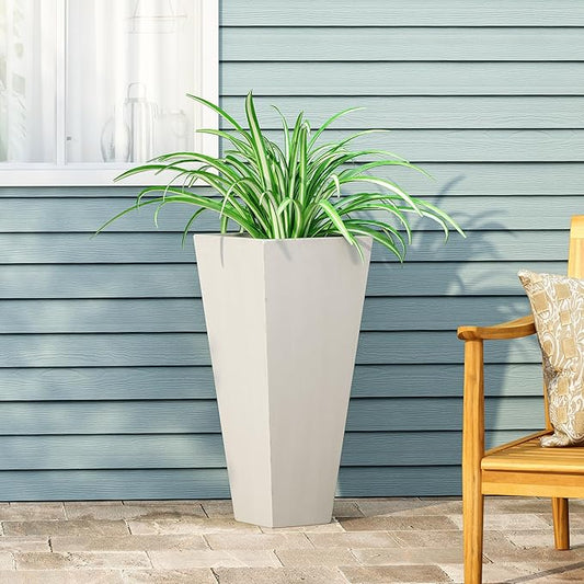 Christopher Knight Home Jorine Tapered Planter, Cast Stone Plant Pot, Lightweight Concrete Urban Planter, Standing Urn, Patio Garden Pot for Entryway Poolside, No Assembly Needed, 13" Matte White
