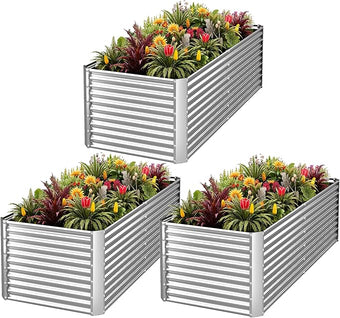 3 Pack Tall 4x2FT Corrugated Galvanized Steel Raised Garden Bed Outdoor, Metal Above Ground Garden Bed for Vegetables and Flowers, Rectangle Raised Beds for Gardening