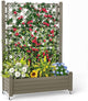 Raised Garden Bed with Trellis, 21 Gallon Self Watering Planter Box with Lockable Wheels & Drainage Holes for Climbing Plants Vegetables Flowers, Anti-Rust Resin for Backyard Patio (Grey)