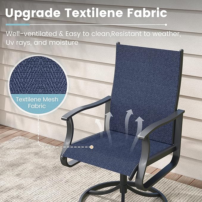 Patio Swivel Chairs Set of 2, Outdoor Dining Chairs with High Back, 360° Swivel Rocker Chair in All-Weather Textilene & Metal Frame for Garden, Porch, Backyard, Balcony(Navy)