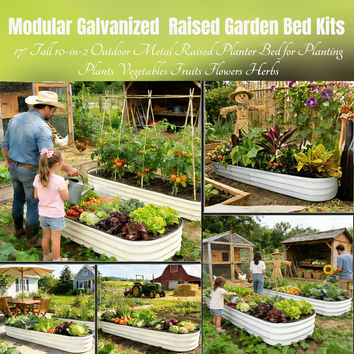 NestNature 17" Tall Galvanized Garden Bed,10-in-2 Modular Raised Garden Bed