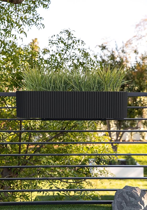 Veradek Demi Series Railing Planter - Hanging Planter Box for Windowsill/Balcony | Plastic-Stone Composite w/Railing Bracket | Modern Décor for Flowers