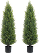 Two 4ft Artificial Topiary Tree Fake Bushes Potted Plants UV Resistant Faux Cedar Trees Artificial Outdoor Shrubs for Front Porch Garden