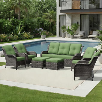 Joyside 7 Piece Wicker Patio Furniture Set, Rattan Patio Chairs with High Back, Deep Seating, Wide Armrest, Thickened Cushions, Outdoor Furniture for Deck, Porch Use