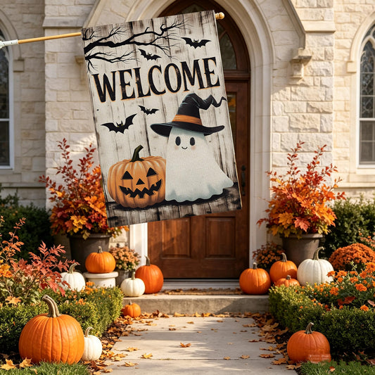 Halloween Decorations Outdoor Garden Flag 28x40 Inch for Outside Double Sided Halloween Welcome Yard Flag Ghost Pumpkin Banner for Holiday Home Decor