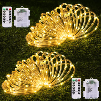 JMEXSUSS 2 Pack Christmas Lights Battery Operated Rope Lights Warm White