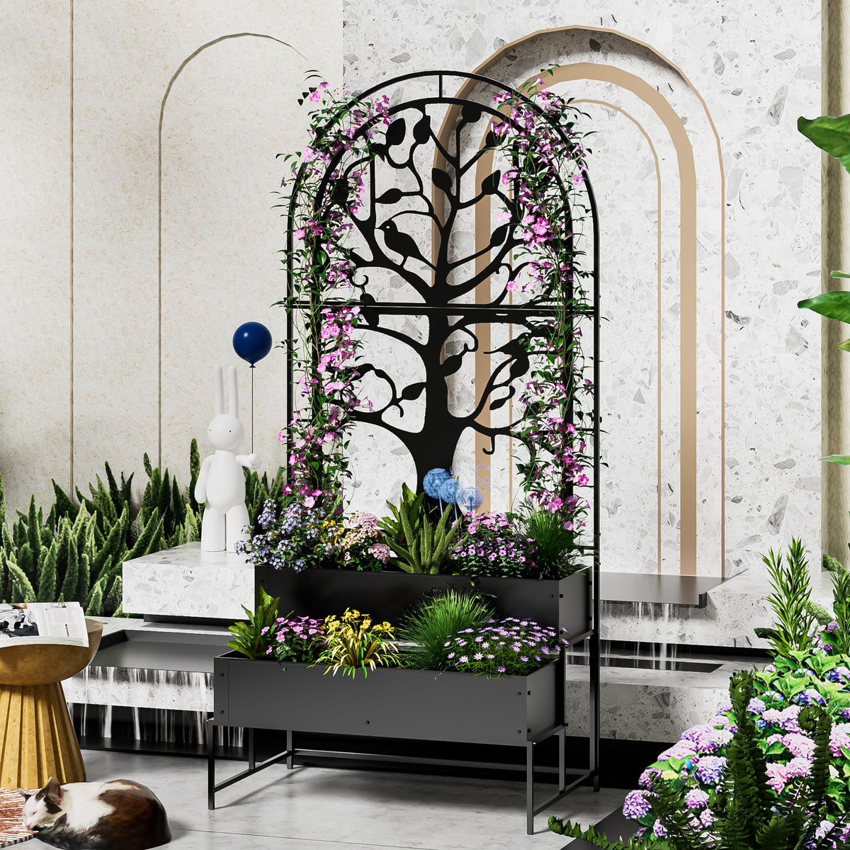 Arched Planter Box with Trellis, Outdoor Privacy Planter, Raised Garden Bed