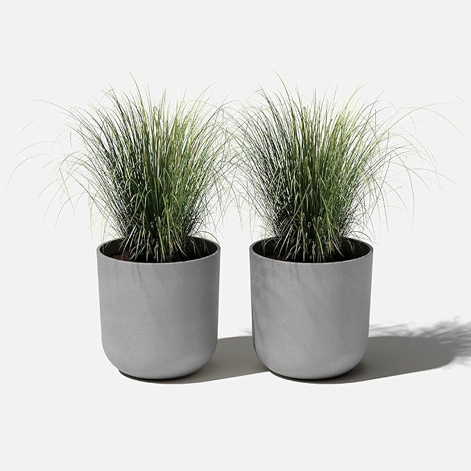 Veradek Round Lima Plastic Planter Pots for Indoor/Outdoor Garden Use, Gray, Suitable for Small to Large Succulent Plants, Flowers, Modern Interior Plants