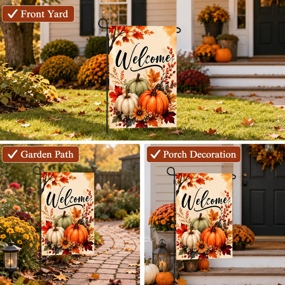 Fall Decor - Fall Pumpkin Welcome Garden Flag | Thanksgiving Decorations