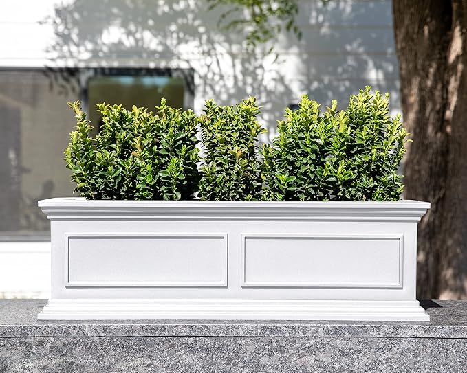 Veradek Brixton Window Box Plastic Planter - Large Rectangular Planter for Outdoor Balcony/Windowsill | Crack-Resistant All-Weather | Classic Estate Design for Flowers, Herbs, Succulents