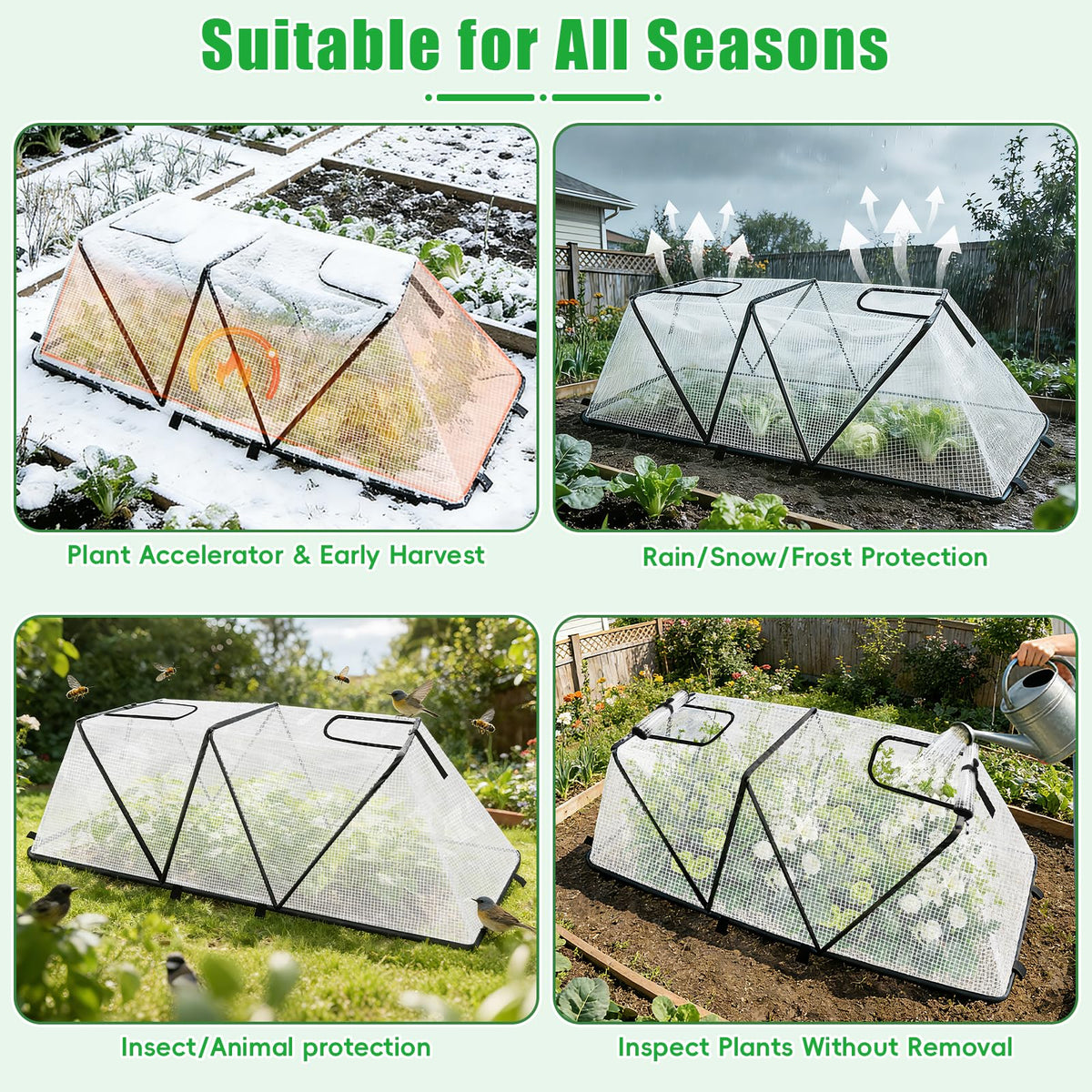 2 Pack Foldable Plant Covers Freeze Protection, Two Dual Layer Skylights
