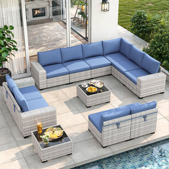 12 Piece Outdoor Wicker Patio Furniture Set Rattan Outdoor Sectional Sofa