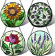 AMDERVEN Stained Glass Window Hanging 4 Pcs Set Red Roses Yellow Sunflowers Large 15" - Flower Suncatcher Door Garden Sun Catcher Decor Birthday Mother's Day for Mom Woman Nana Girl