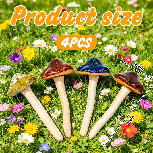 AKAZA 4 Pcs Ceramic Mushroom Figurines Lawn Ornament Fairy Garden Decor