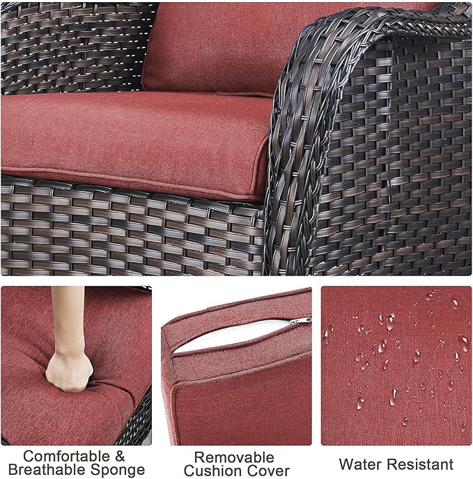 HUMMUH 4 Pieces Patio Furniture Set Wicker Patio Chairs Set of 2 with Ottomans Rattan Outdoor Furniture Conversation Set for Yard,Garden,Porch