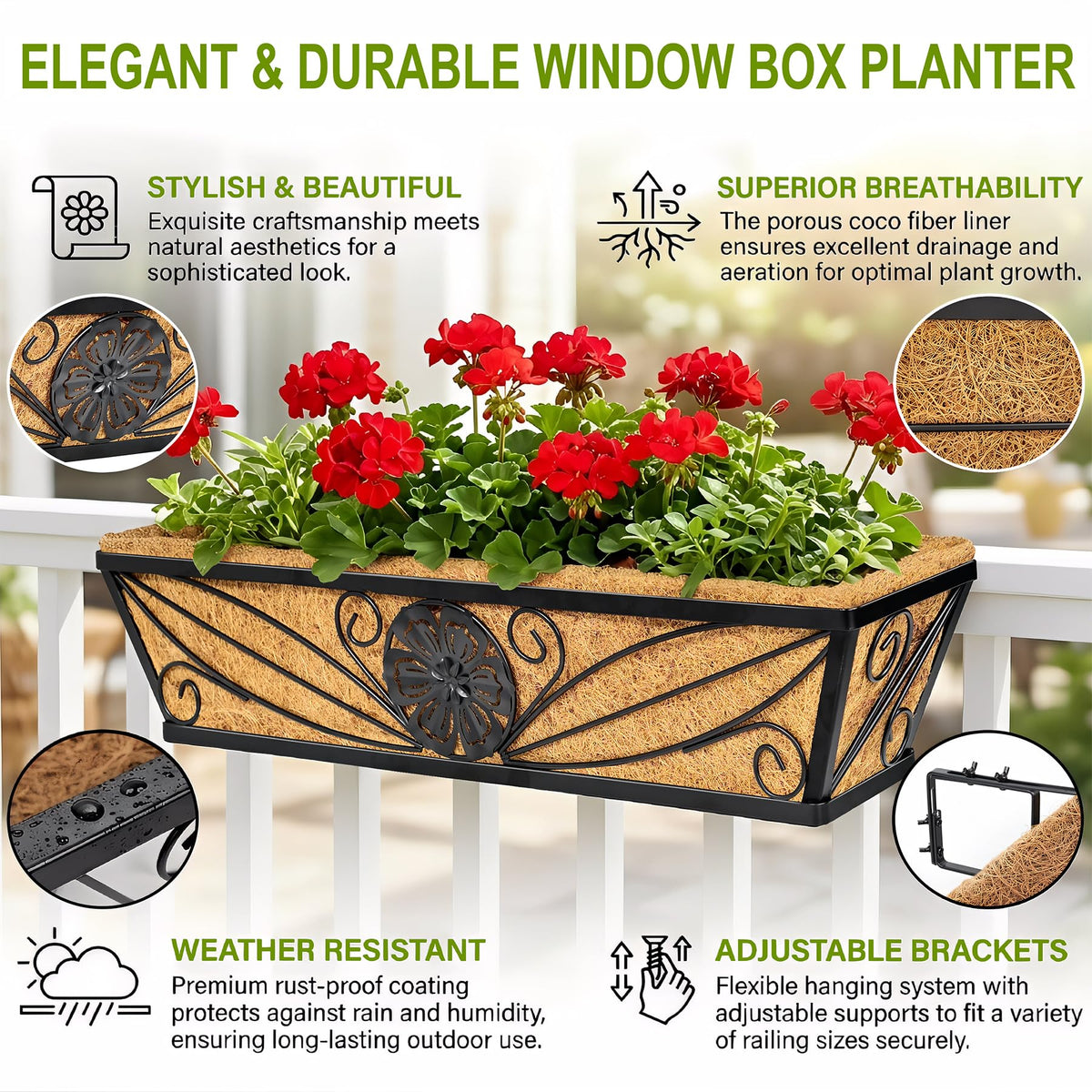 MUYEZHIYU 4 Pack 24 Inch Railing Planter Boxes