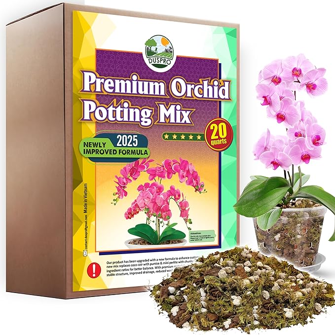[Upgraded] DUSPRO Orchid Potting Mix for Repotting with Forest Moss, Pine Bark, Perlite & Pumice, Orchid Bark Potting Mix, Orchid Repotting Soil, Drainage Indoor Potting, Orchid Pot Not Included, 20QT