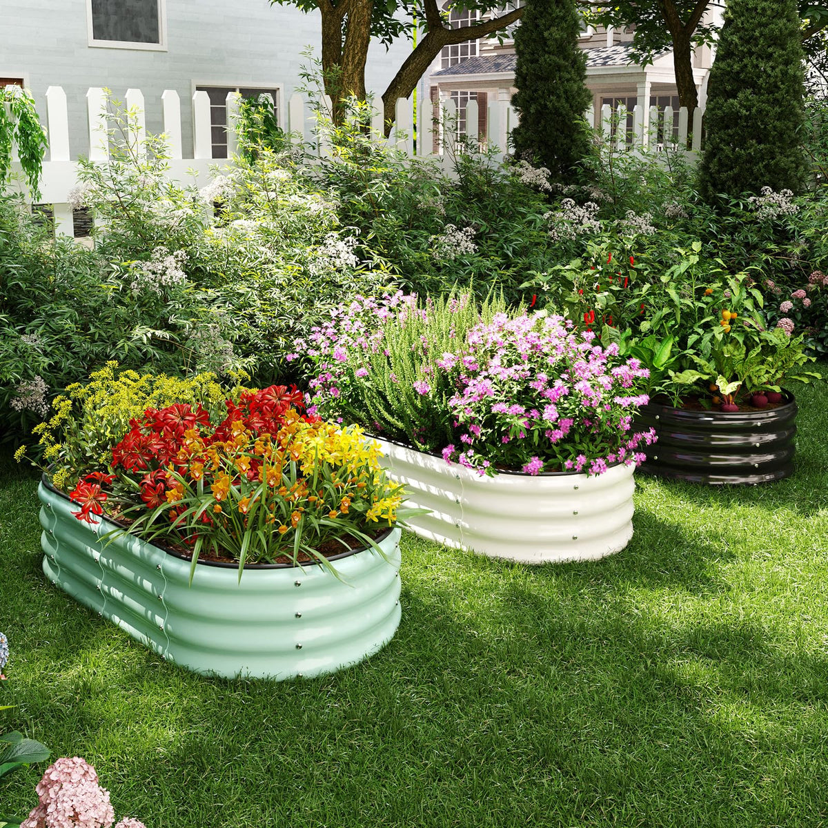 ZFHgarden Galvanized Metal Planter Raised Garden Bed Kit for Gardening Outdoor，4x2x1ft Planter Grow Garden Box Raised Flower Bed，Long Vegetable Clearance Herb Raised Garden Beds for Gardening White