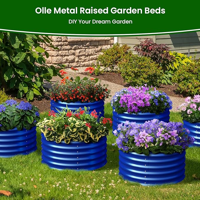 Olle Metal Raised Garden Bed, 17" Tall Twin Round Raised Garden Bed, Garden Boxes Outdoor Raised Bed Kit, Galvanized Planter Boxes Garden Planters for Outdoor Plants, Cobalt Blue 24" X 17"
