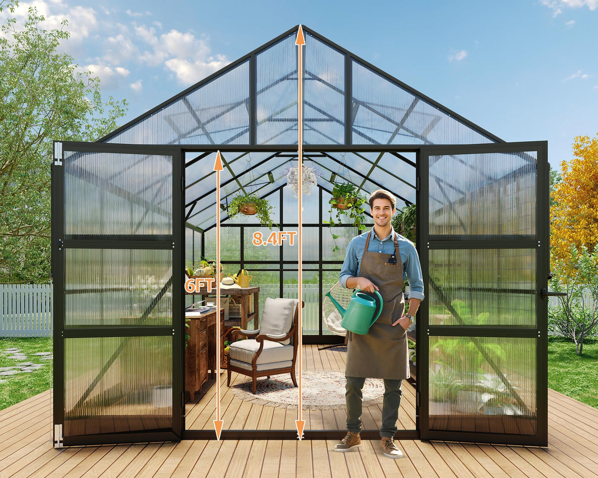 HOWE 10x14x8.4 FT Polycarbonate Greenhouse with 4 Vent Windows