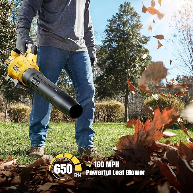 GEVEELIFE Leaf Blower Cordless, 650CFM & 3 Speed Levels, Electric Cordless Leaf Blower with 2 * 5.0Ah Battery Powered, Blowers for Lawn Care, Yard, Blowing Leaves, Dust, Snow