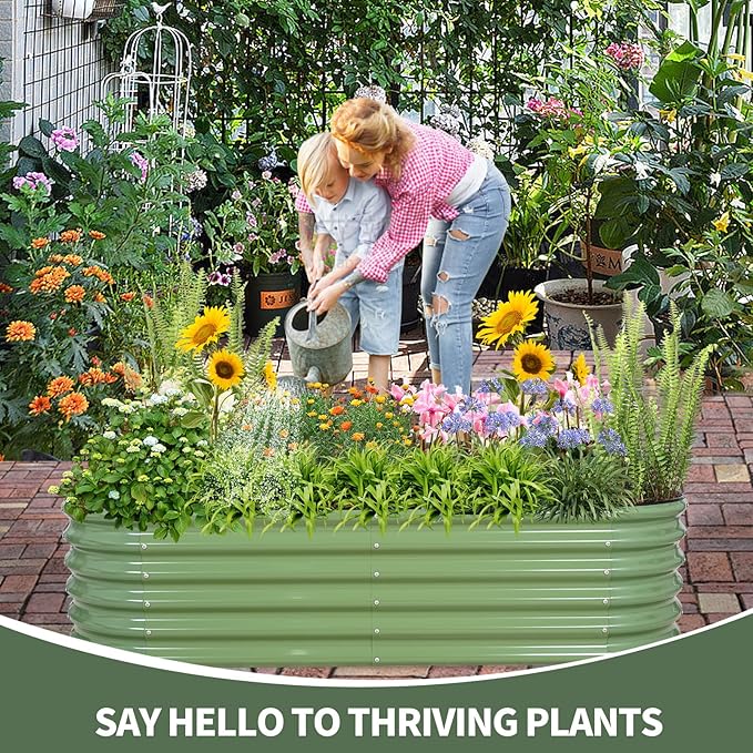 1MORE Galvanized Raised Garden Bed- Planter Garden Boxes Outdoor, Raised Beds for Gardening, 6x2x1.4ft Metal Garden Bed Kit for Vegetables Flower, Planter Raised Bed with Protective Tape & Tools.Green