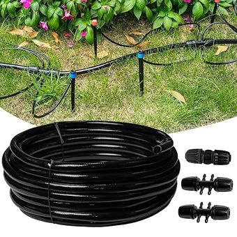 50 FT 1/2 Inch Drip Irrigation Tubing Main Drip Line Hose Tube for Garden Watering Landscape Irrigation System (Includes 2 Pack 6-Way Connector and 1/2" Straight Connector)