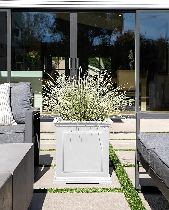 Veradek Brixton Series Cube Plastic Planter - Square Planter for Indoor or Outdoor Patio/Front Porch | Durable All-Weather Use w/Drainage Holes | Classic Estate Design for Flowers, Tall Plants, Trees