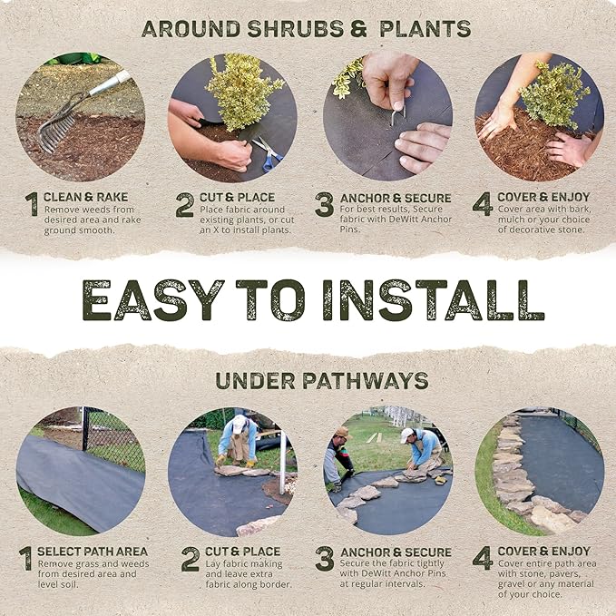DeWitt Sunbelt Weed Barrier Fabric 3.2 oz, 4 x 200 Feet – Heavy-Duty Ground Cover Mat for Greenhouse Floors, Garden Rows, Raised Beds, Yard Gardening, and Outdoor Landscape Protection