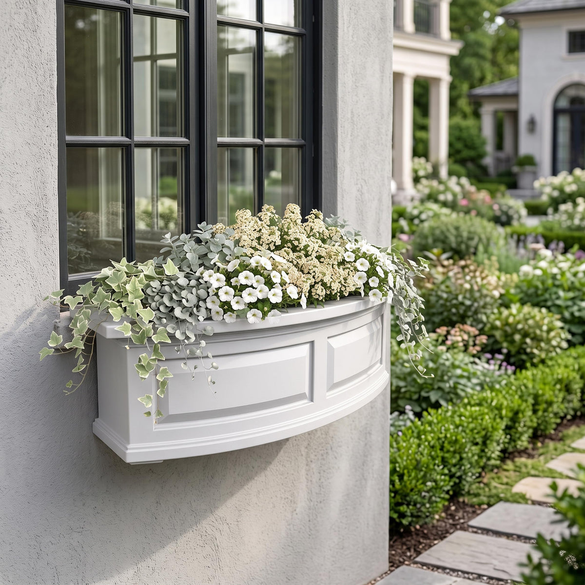 Mayne Newhaven 36in Self-Watering Rectangular Window Box Planter, White